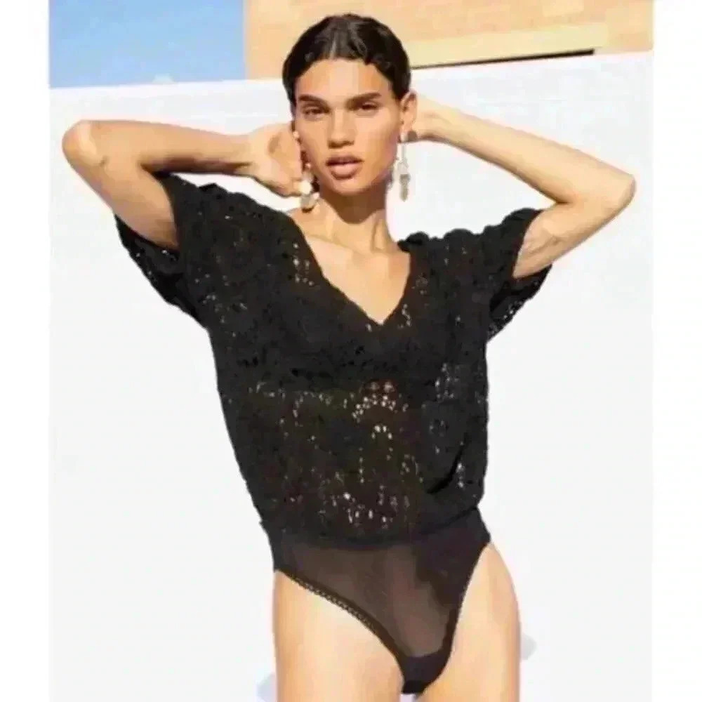New Free People Sand Dune Crochet Bodysuit